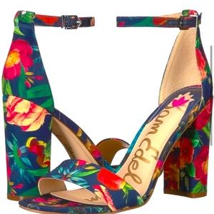 LIKE NEW* Sam Edelman Yaro Floral Ankle Strap Sandals Heels in blue, pink, green